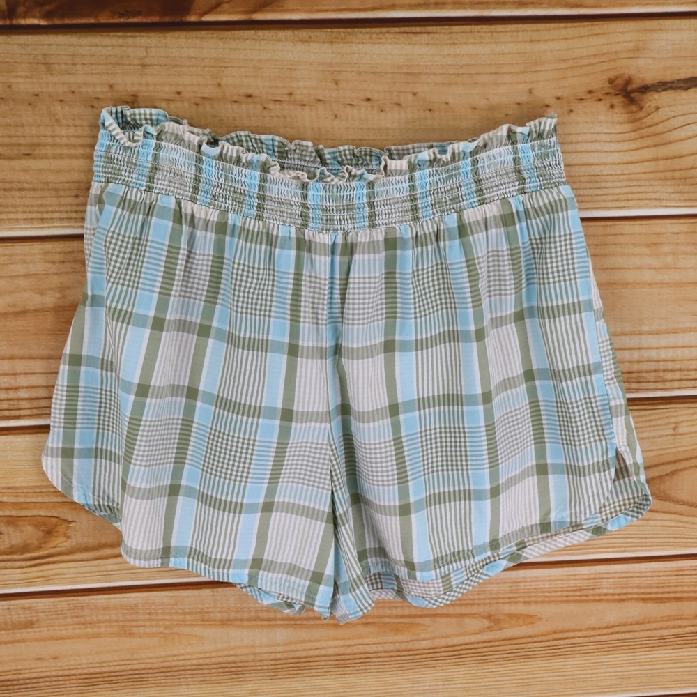 Old Navy Shorts Womens L Multicolor Plaid‎ Cotton Blend Elastic Waist High Rise
